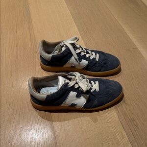 Hogan Navy Suede Sneakers with White Accent and Gum Sole